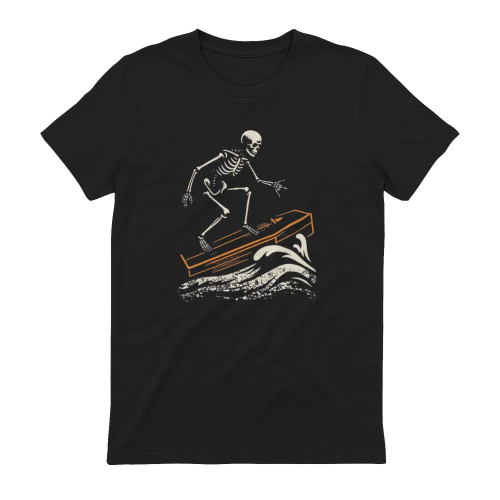 Skeleton Surfing Coffin Halloween T-Shirt