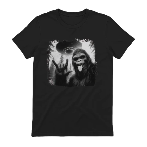 "Funny Bigfoot Sasquatch UFO rock on hand