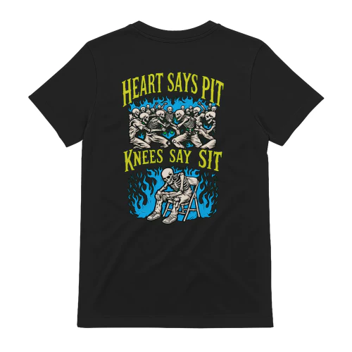 Heart Says Pit Knees Say Sit Skeleton Mosh Pit Tee