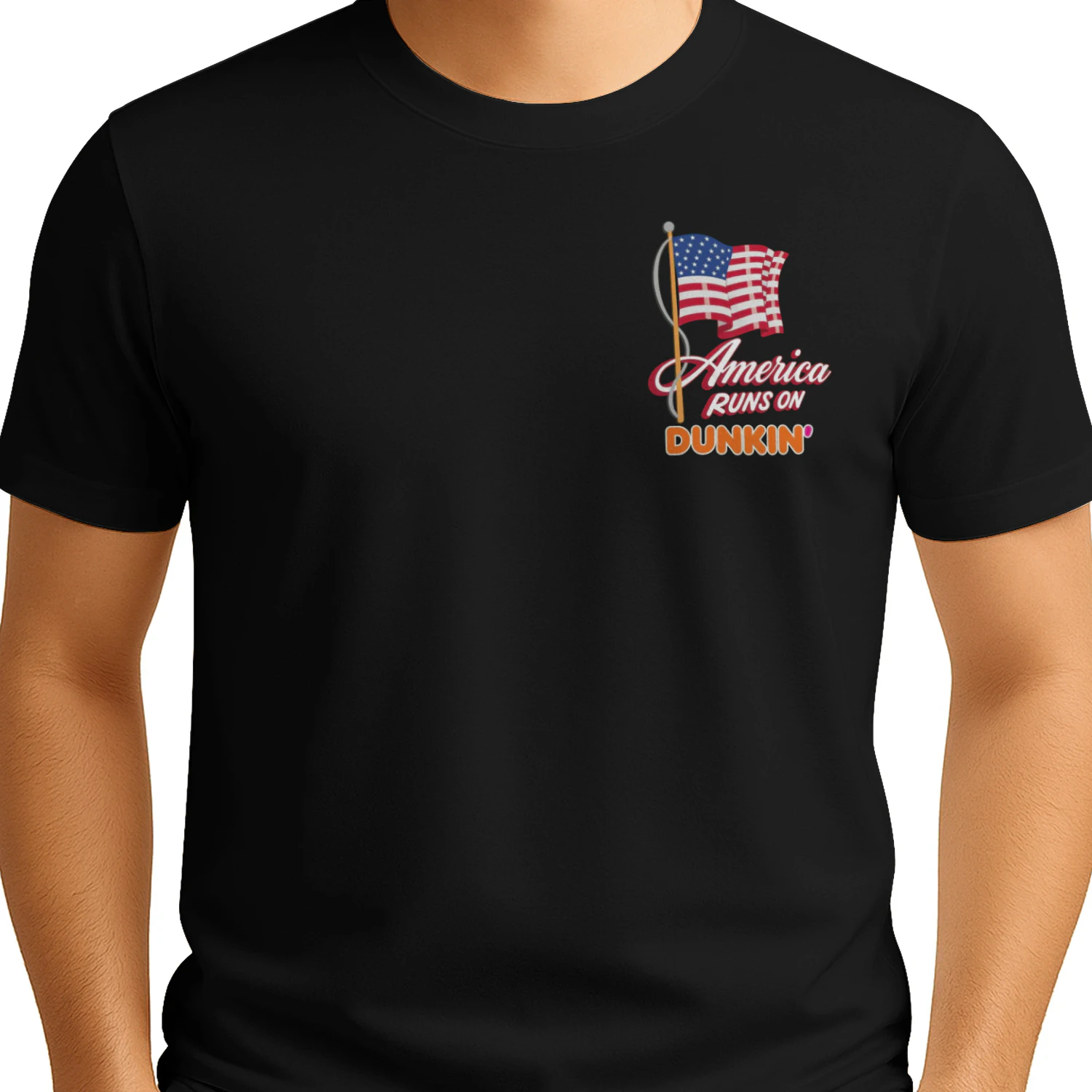 America Runs On Dunkin' Patriotic T-Shirt | 4th of July American Flag Tee