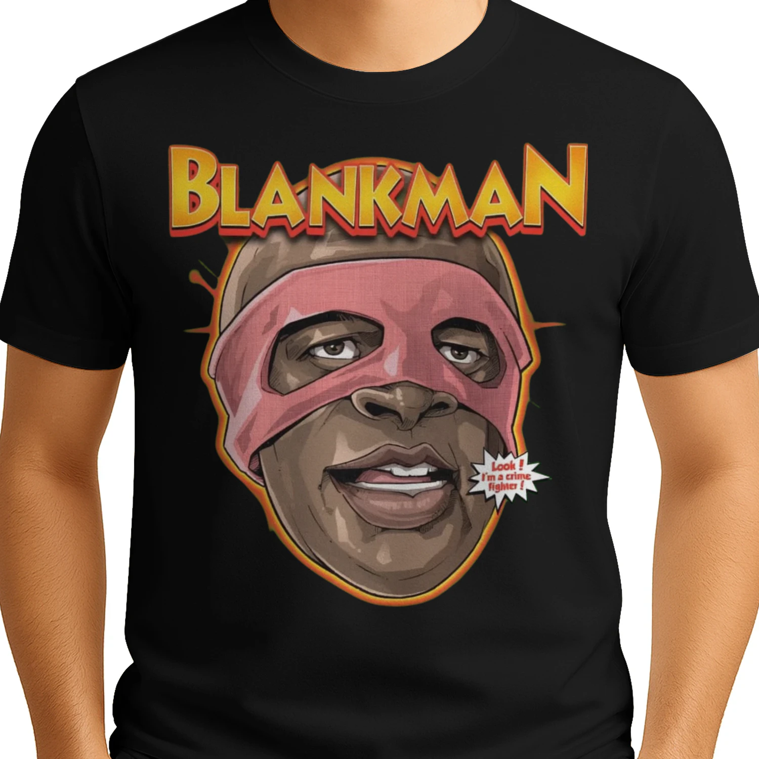 Blankman Crime Fighter Mask Graphic T-Shirt - Funny Superhero Parody Tee