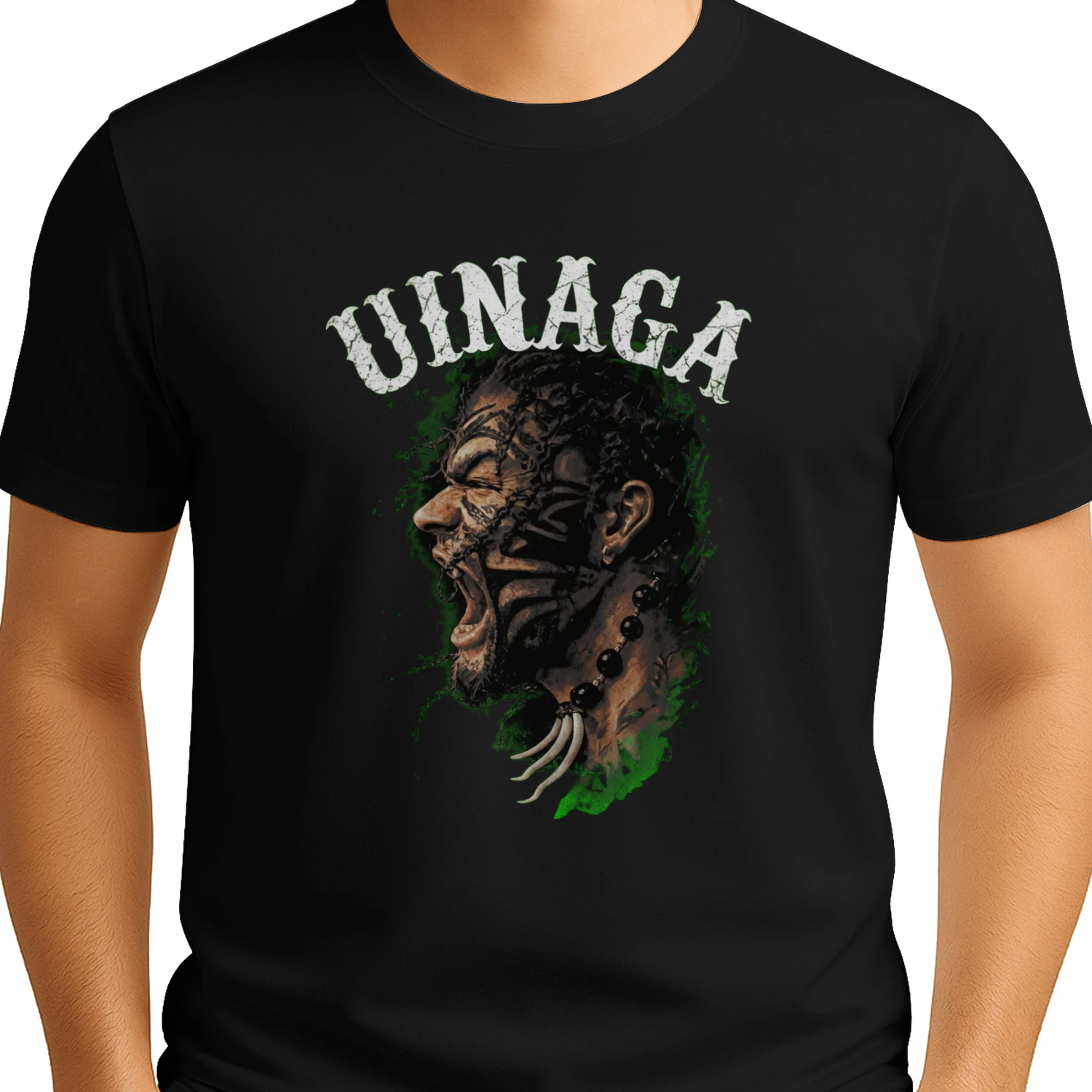 Vintage Distressed UINAGA Warrior Mask Print - Streetwear Shirt