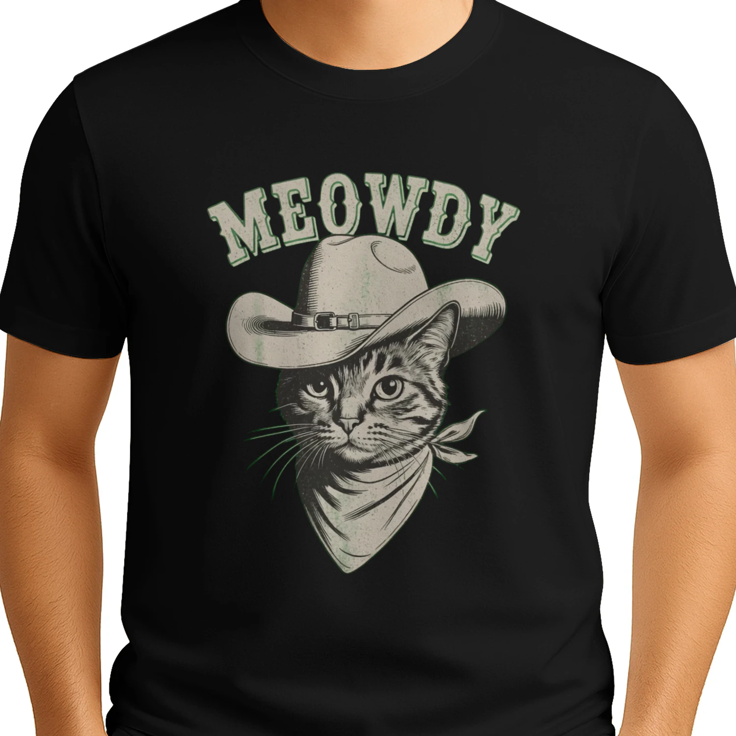 Meowdy Cowboy Cat T-Shirt Funny Western Cat Lover Graphic Tee Vintage Country Shirt