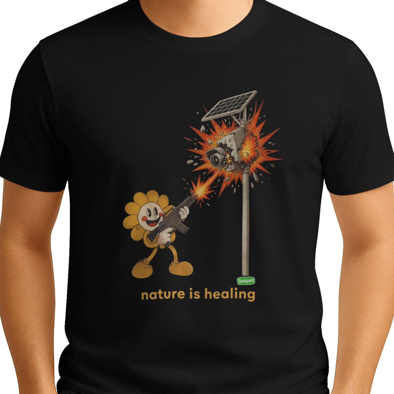 Sunflower vs Security Camera "Nature is Healing" Shirt