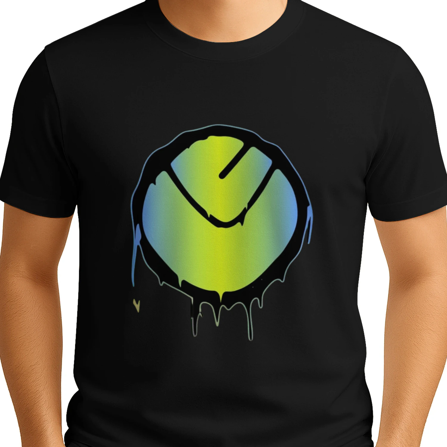 Vibrant Yellow Green Dripping Circle Logo T-Shirt 