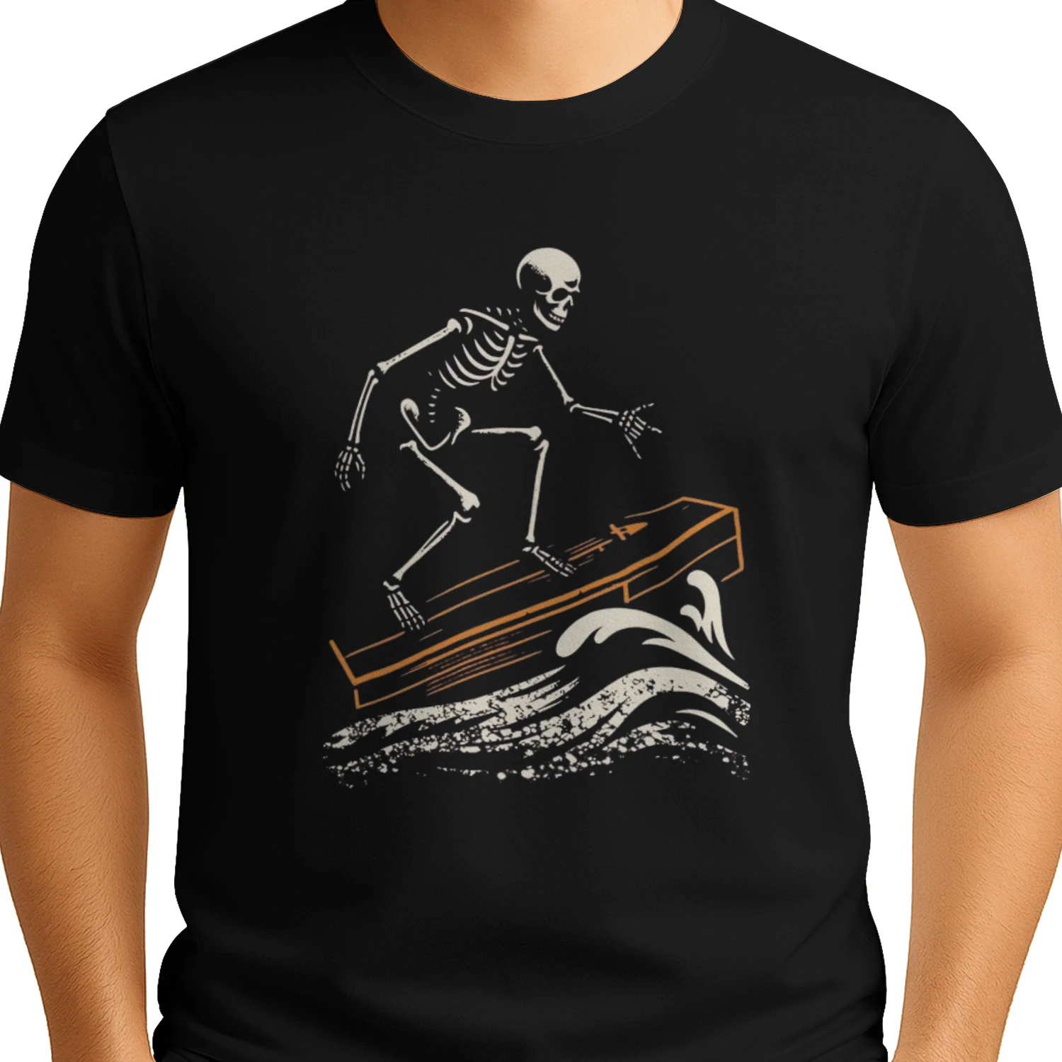 Skeleton Surfing Coffin Halloween T-Shirt