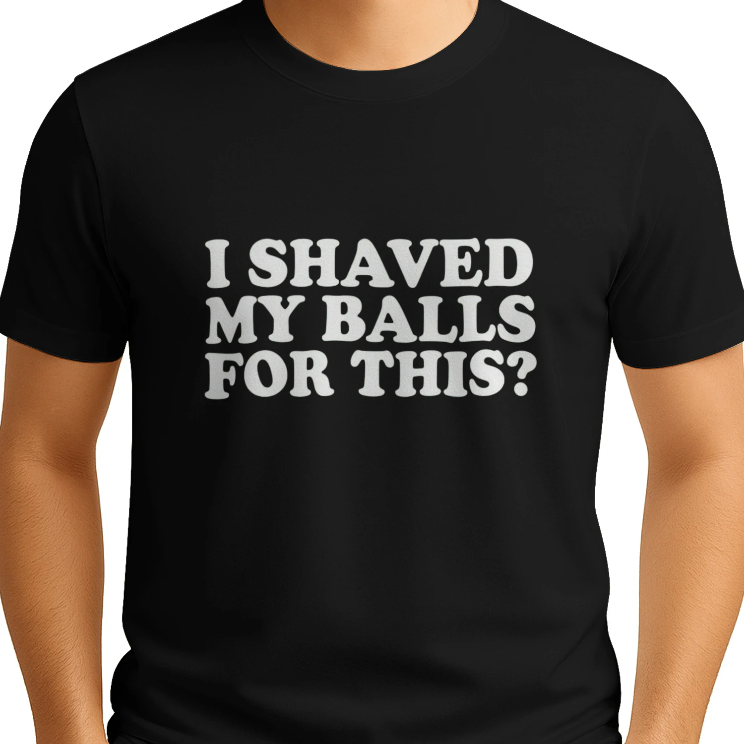 Funny sarcastic quote design 'I SHAVED MY BALLS FOR THIS?' in bold white text on green background - perfect for t-shirts, hoodies, mugs and gifts"