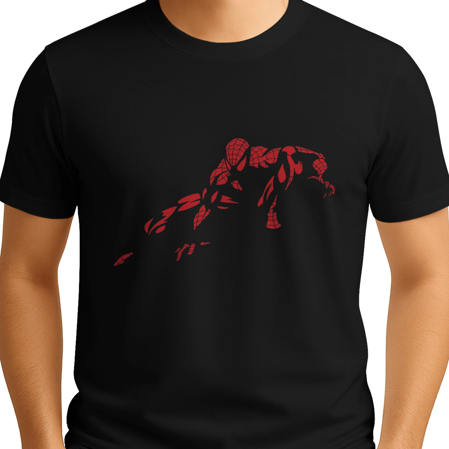 Spider Hero Shadow Red Graphic T-Shirt | Minimal Superhero Silhouette Design