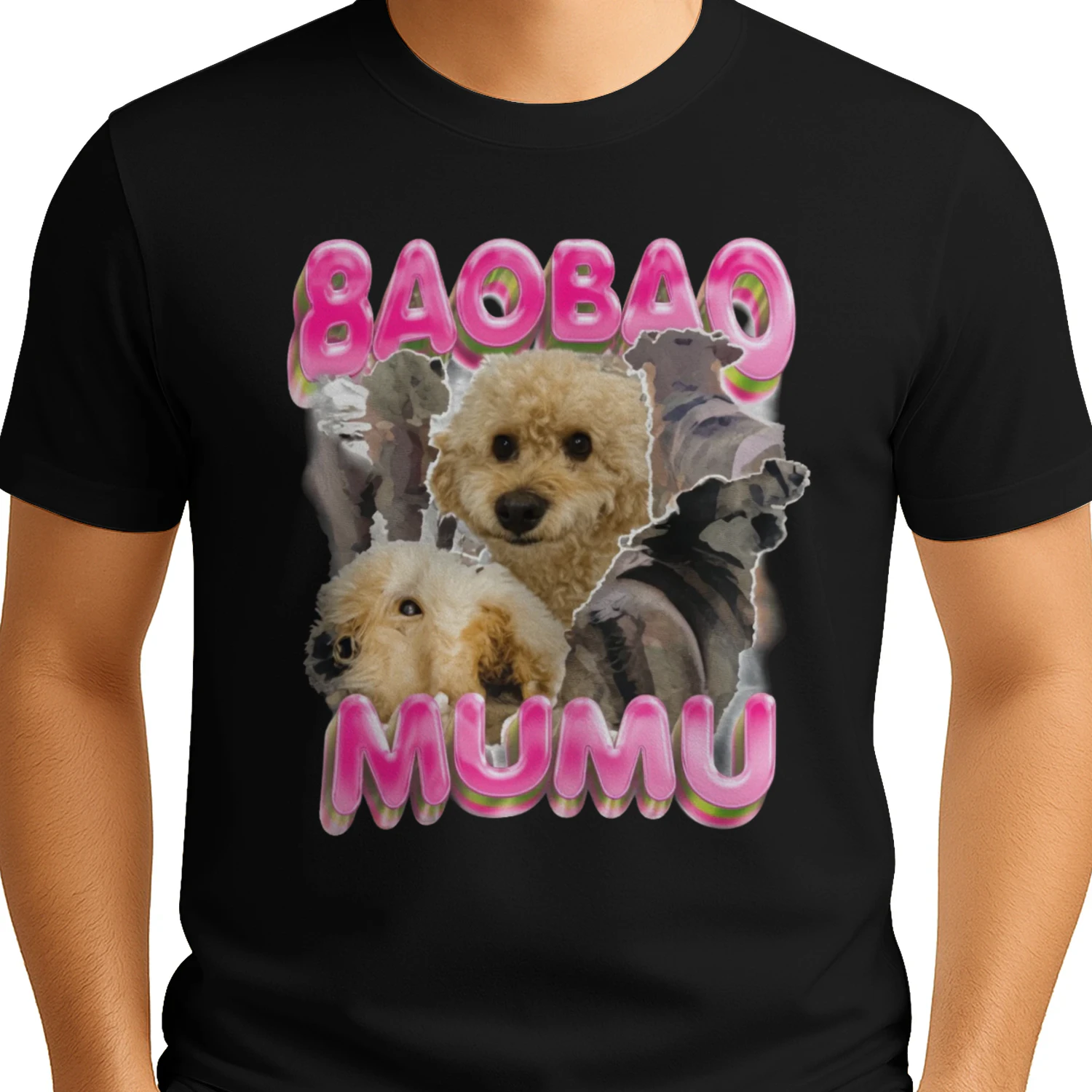 BAOBAO UMUM Cute Poodle Dog Graphic Black T-Shirt