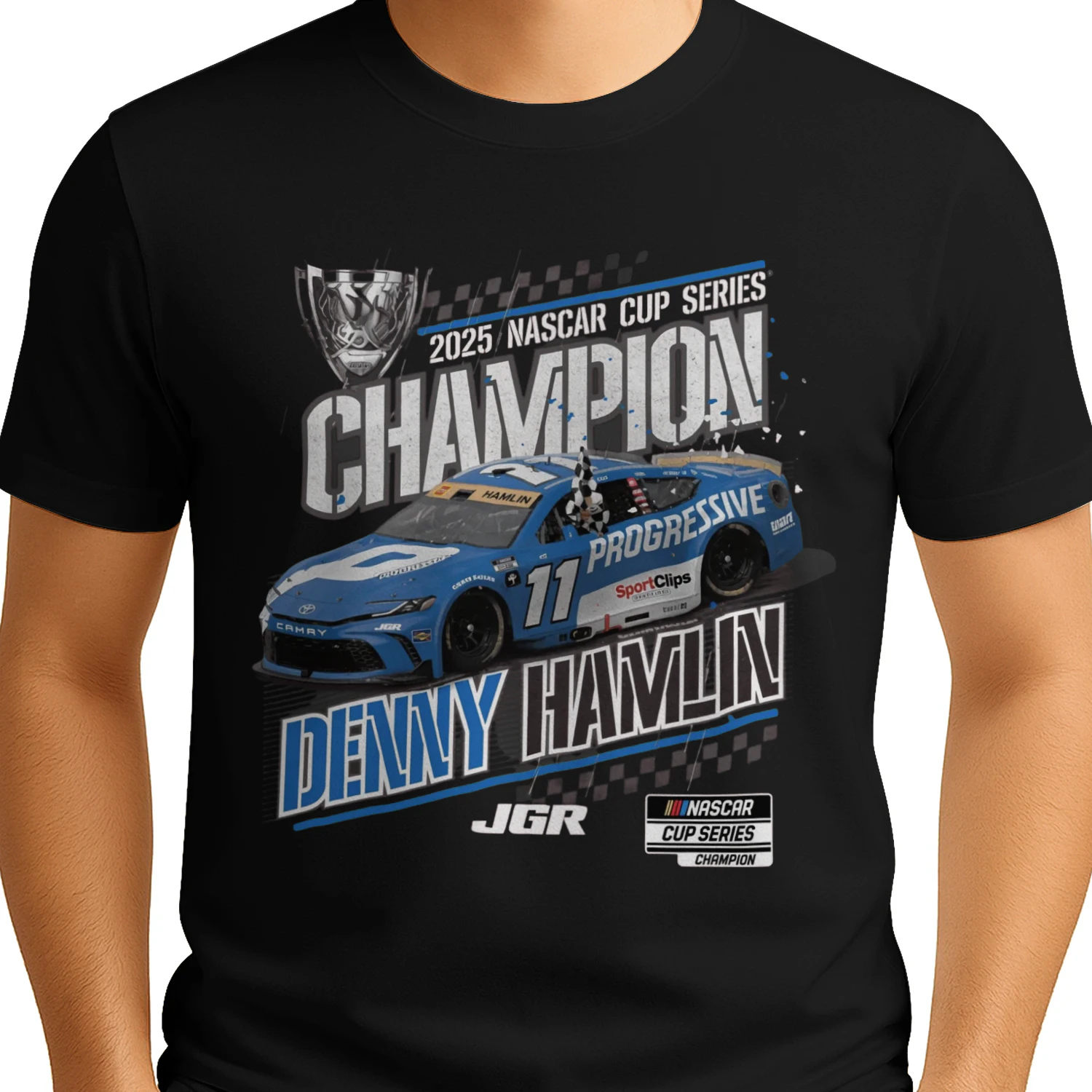 Blue Stock Car Racing Champion Graphic T-Shirt