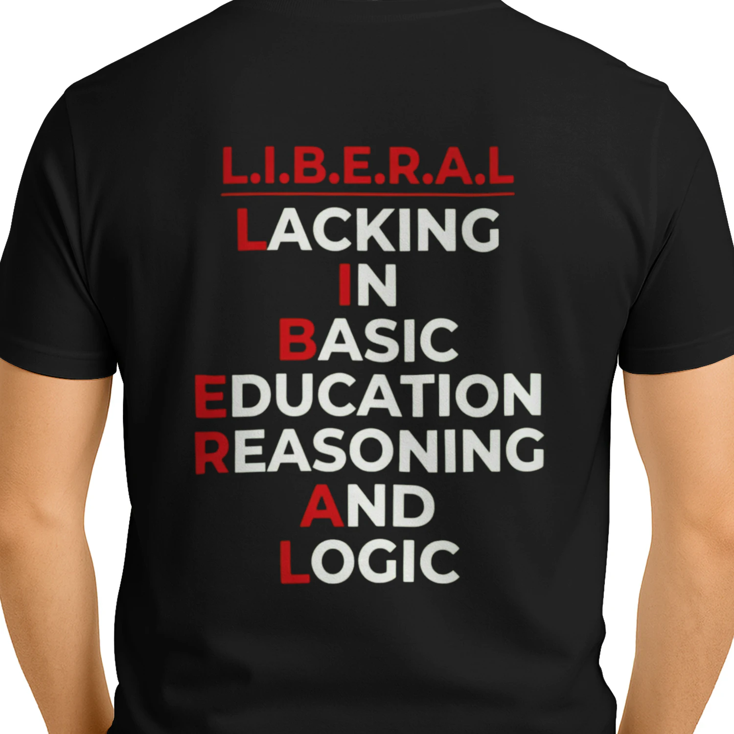Liberal Lacking in Basic Education Reasoning and Logic T-Shirt, Political Humor Shirt, Funny Conservative Gift, Patriotic Graphic Tee