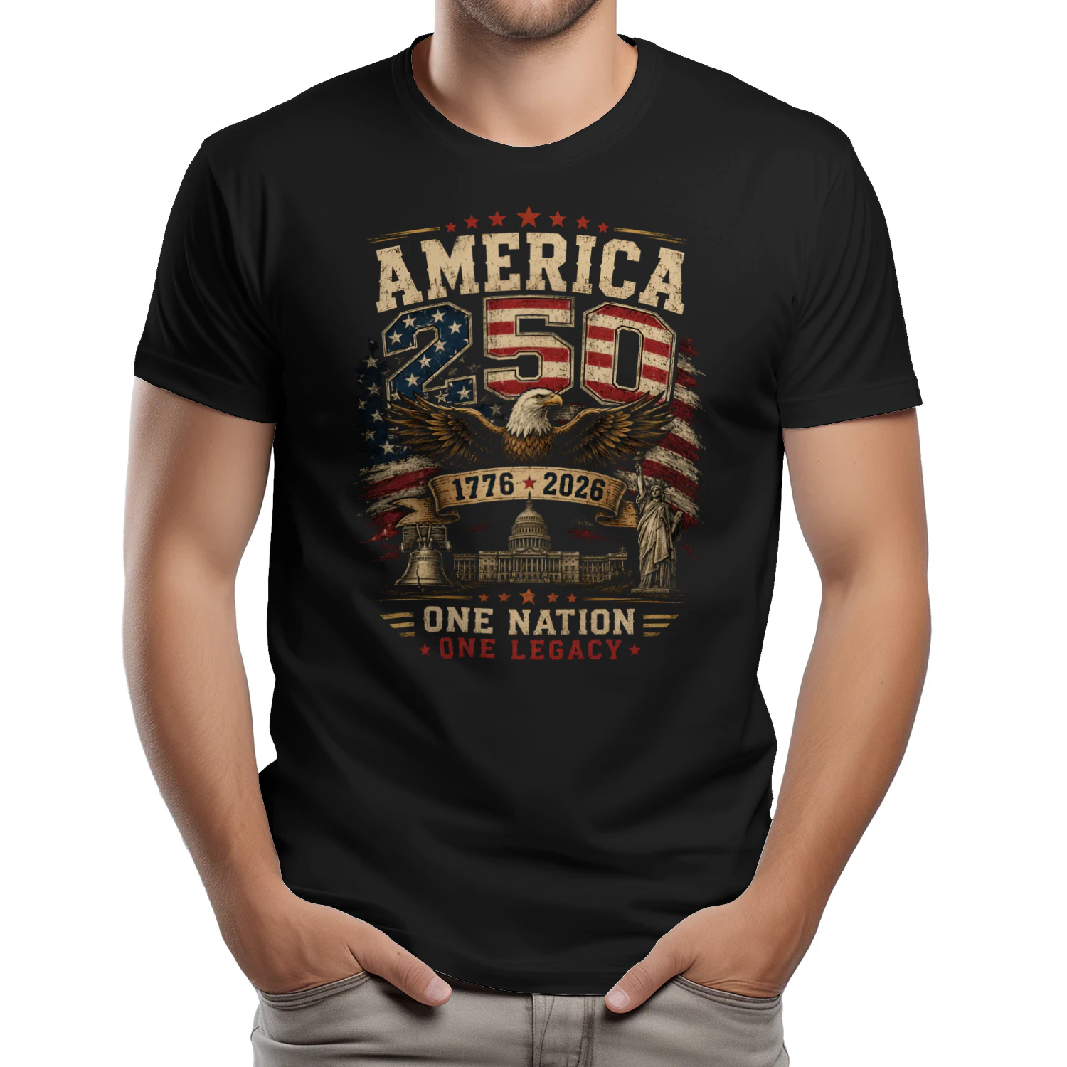 America 250 Shirt 1776-2026 One Nation One Legacy Patriotic Eagle USA
