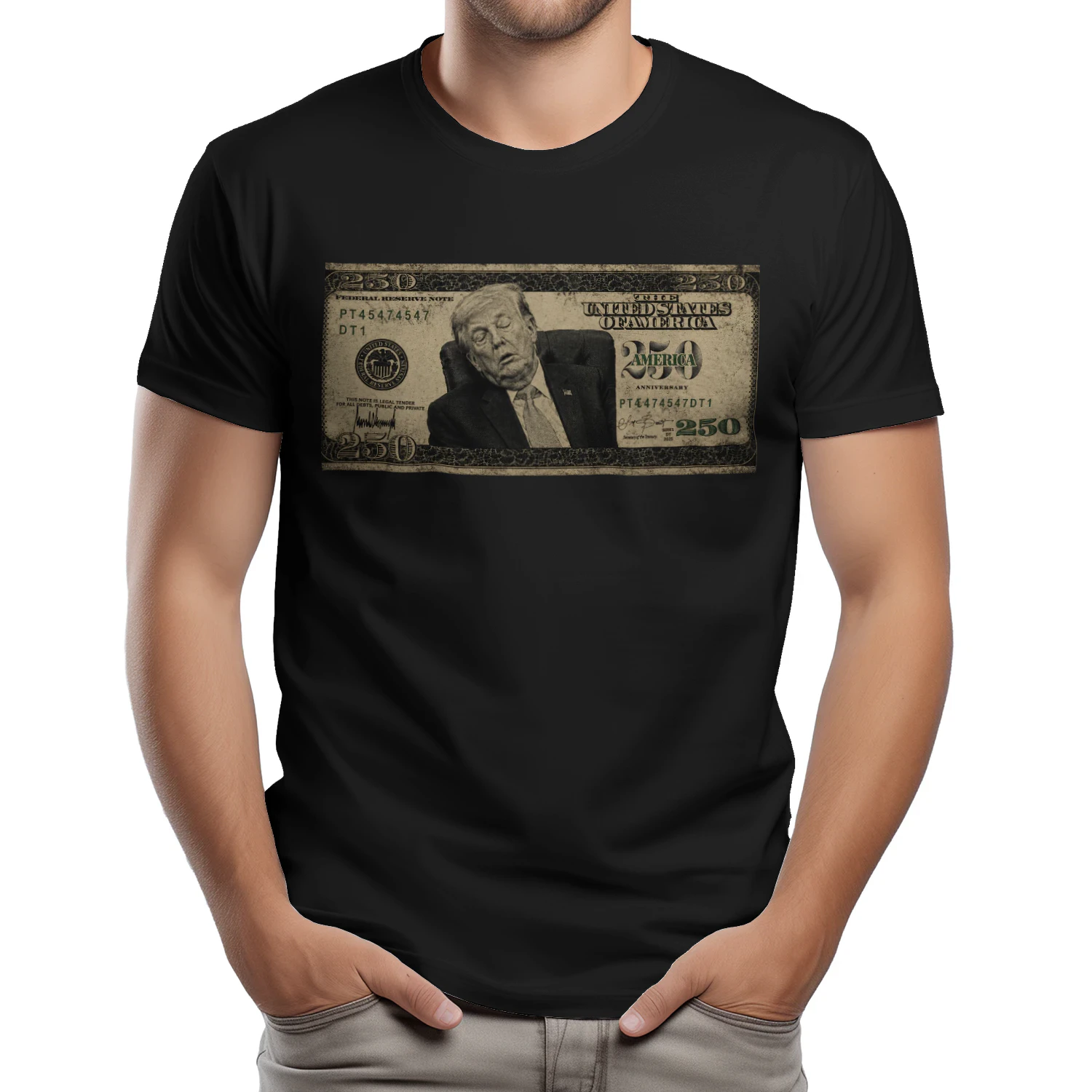 Funny Sleeping Trump 250 Dollar Bill Vintage Political Humor T-Shirt