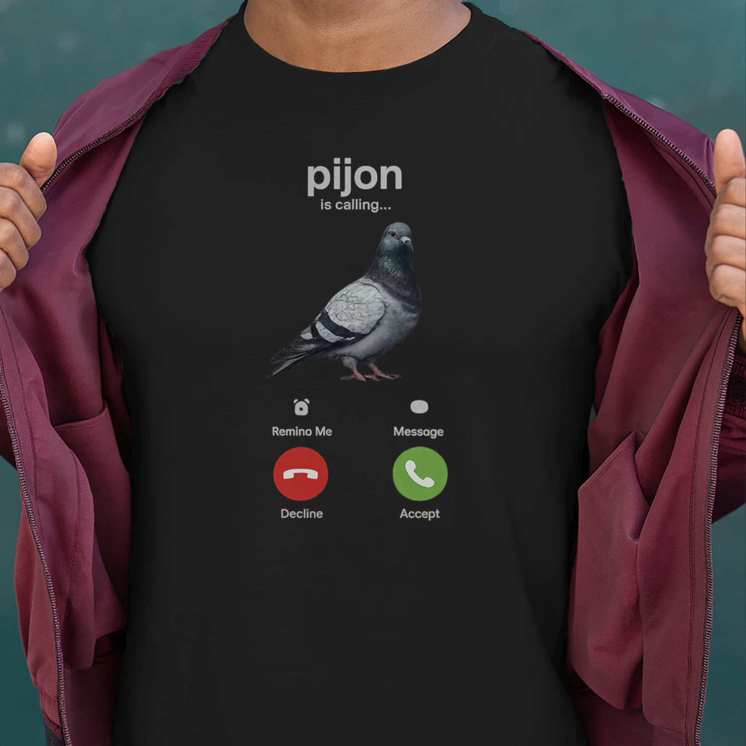 Pijon Is Calling Shirt Funny Meme Tee | Viral Pigeon Incoming Call Graphic T-Shirt | Internet Humor Gift