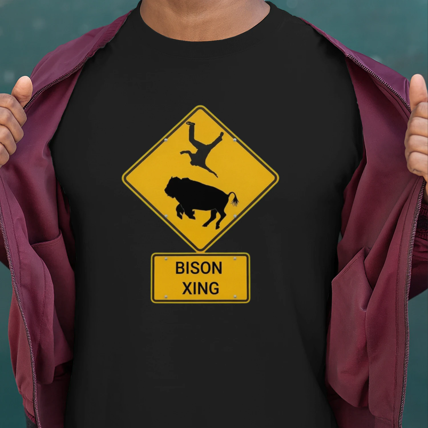 Funny Bison Crossing Sign Shirt