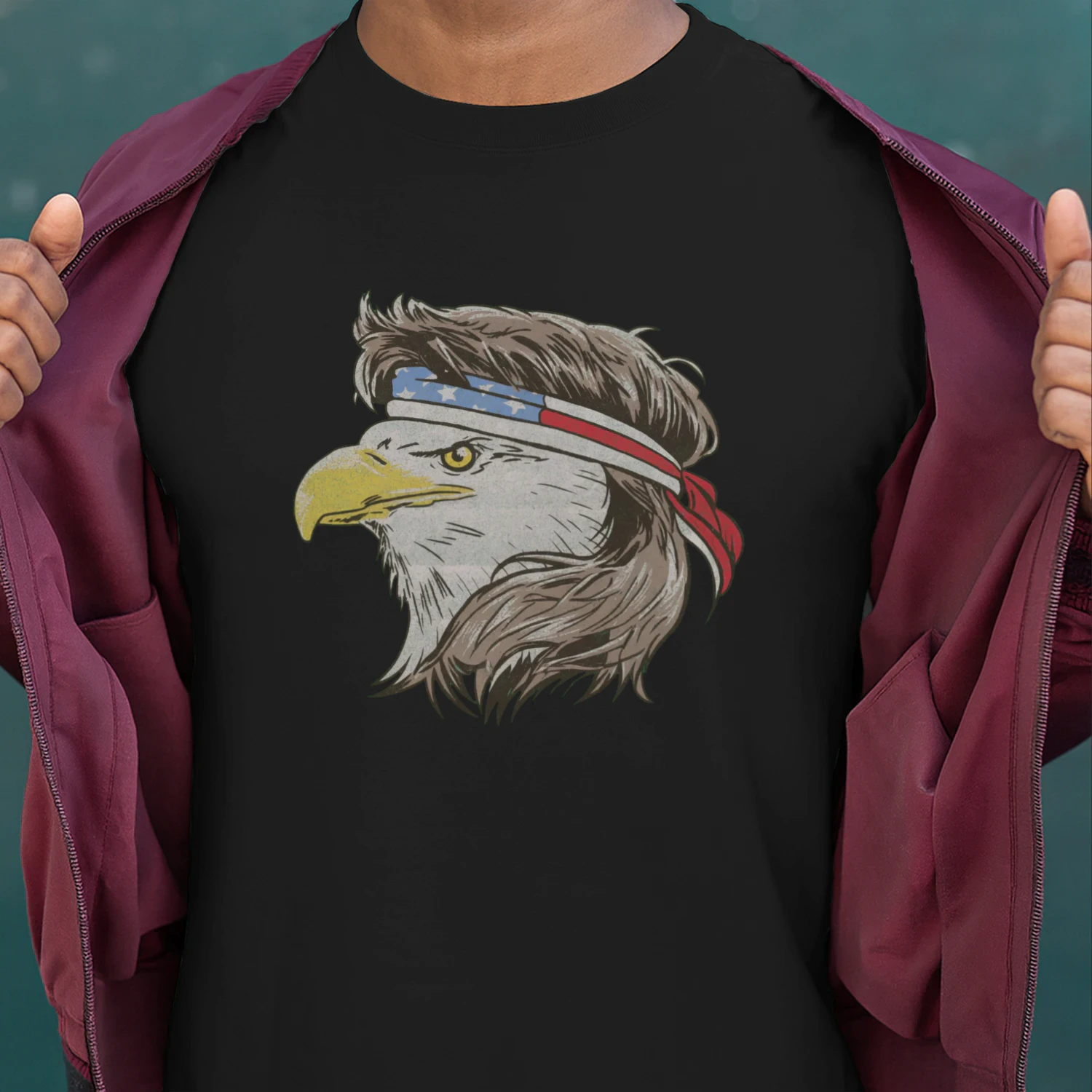 Patriotic Bald Eagle with American Flag Headband T-Shirt | USA Pride Graphic Tee