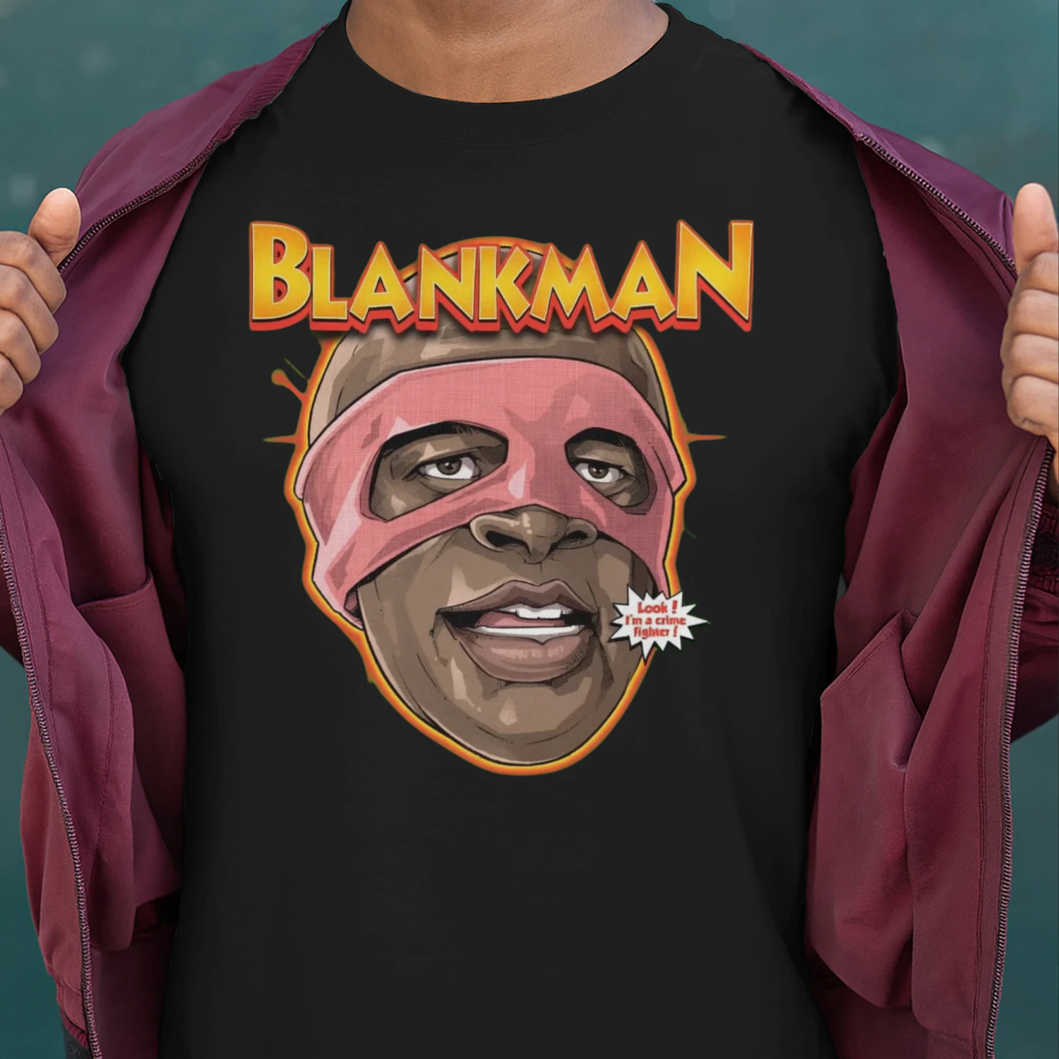 Blankman Crime Fighter Mask Graphic T-Shirt - Funny Superhero Parody Tee