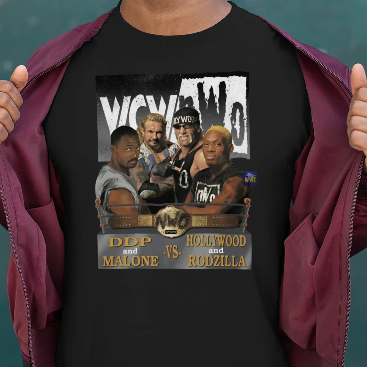 WCW nWo DDP & Karl Malone vs Hollywood Hogan & Rodzilla Vintage 90s Wrestling T-Shirt