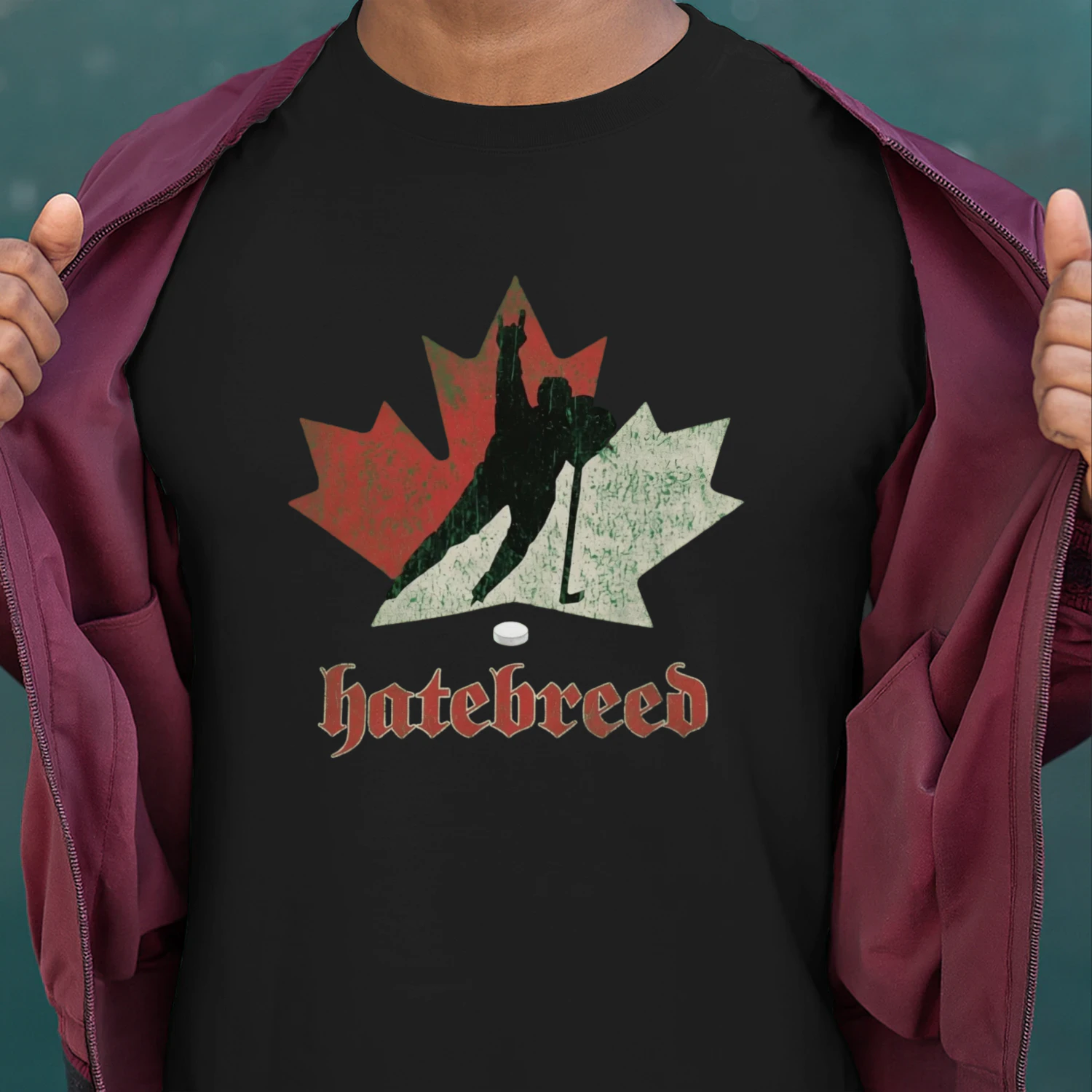 Hatebreed Canadian Maple Leaf Hockey Player Vintage T-Shirt