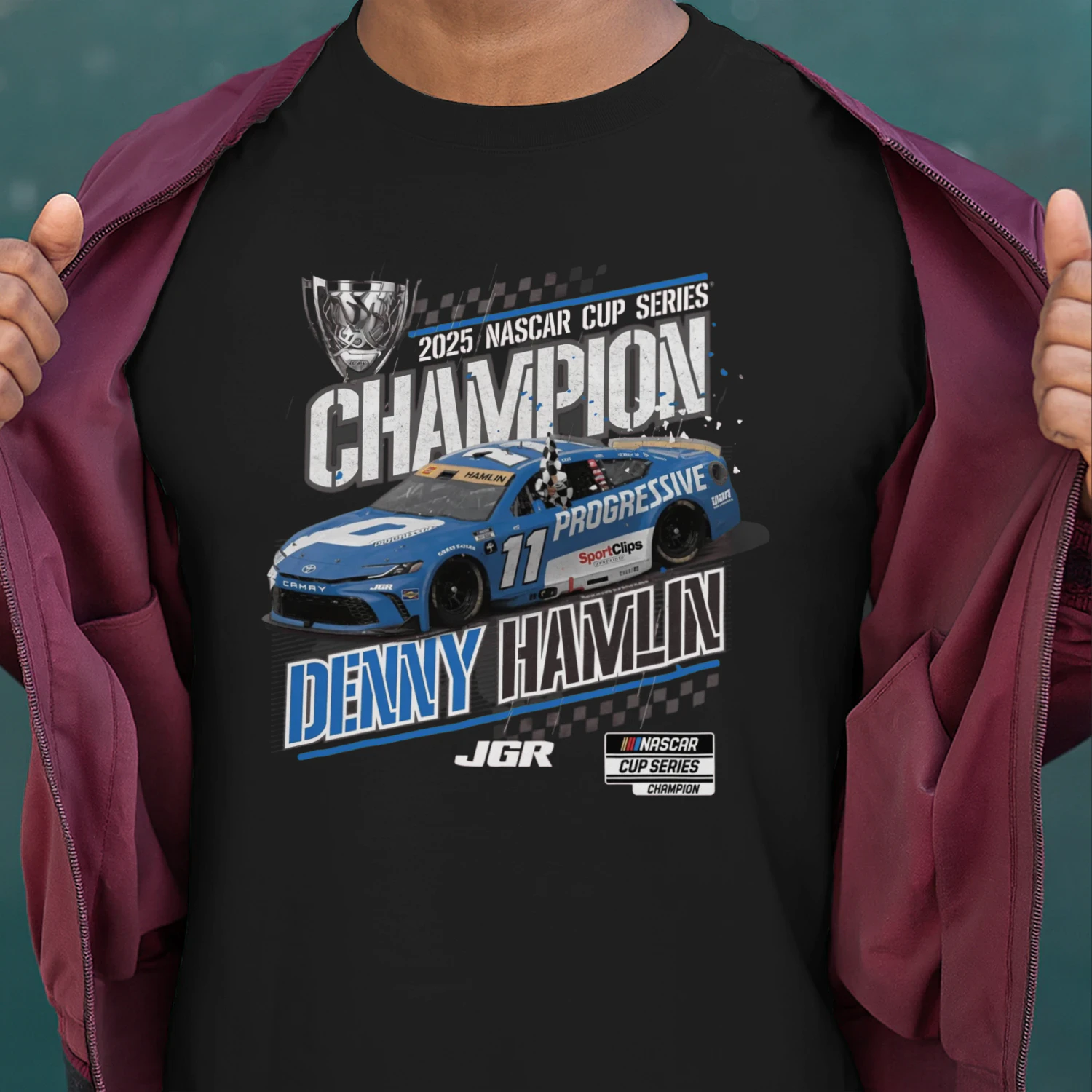 Blue Stock Car Racing Champion Graphic T-Shirt