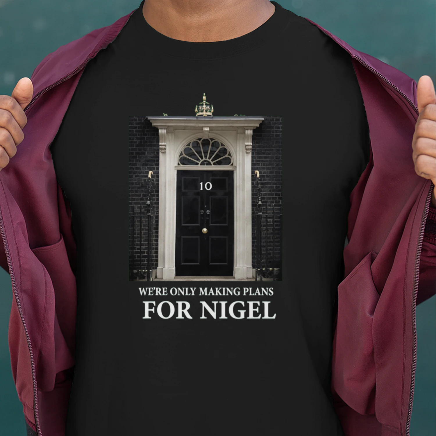 We’re Only Making Plans for Nigel – 10 Downing Street Door Graphic