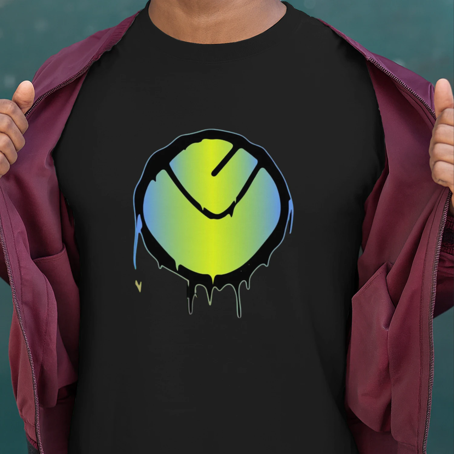Vibrant Yellow Green Dripping Circle Logo T-Shirt 