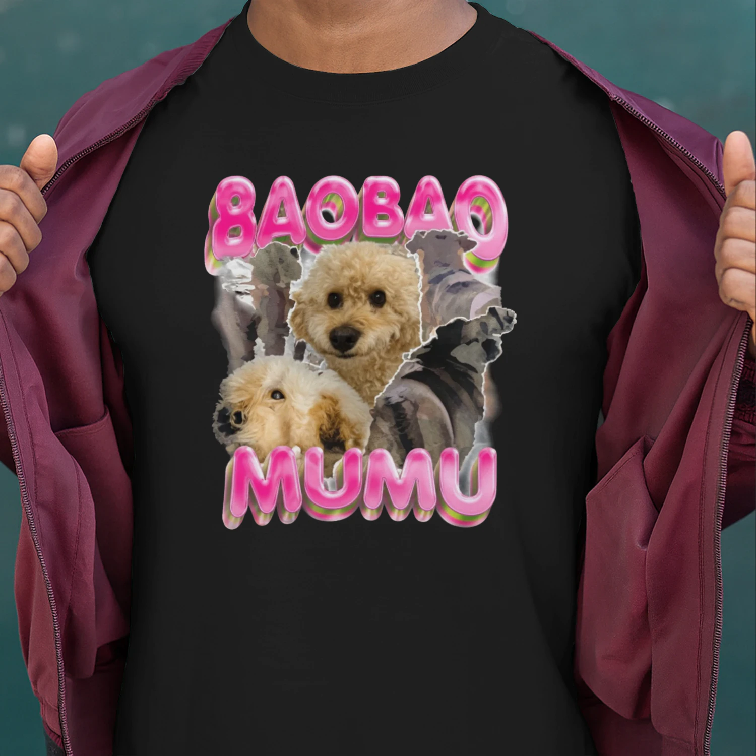 BAOBAO UMUM Cute Poodle Dog Graphic Black T-Shirt
