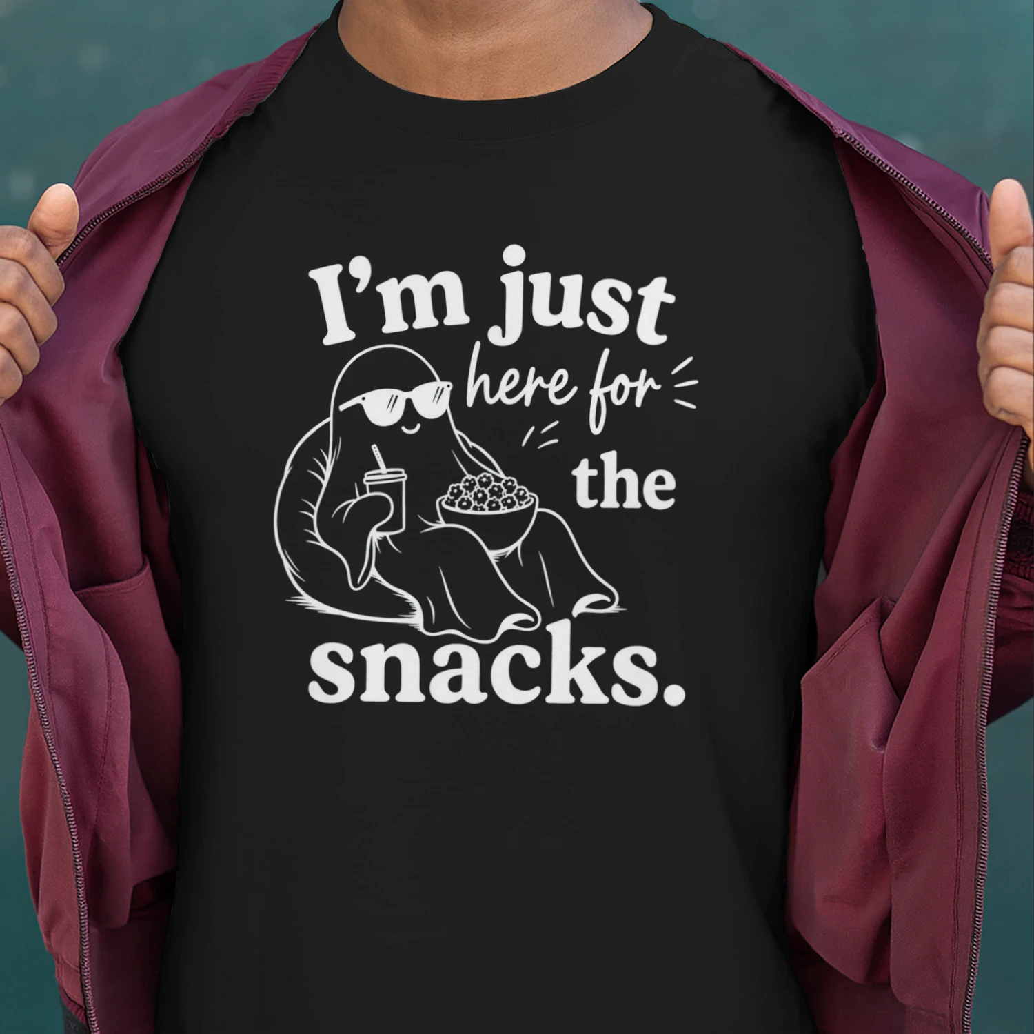 I'm Just Here for the Snacks Funny Sloth T-Shirt – Cute Snack Lover Graphic Tee