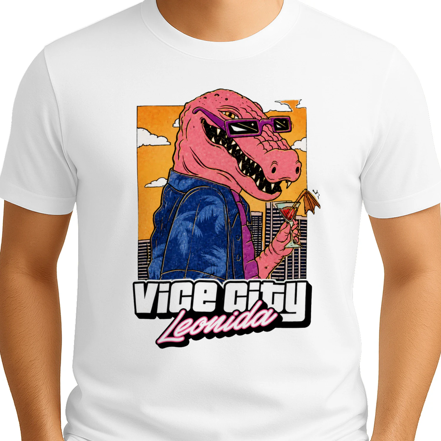 Vice City Leonida Retro Alligator Graphic T-Shirt | 80s Miami Style Gamer Tee