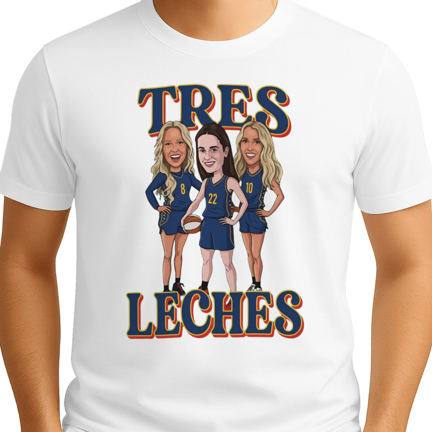 Tres Leches WNBA Caricature T-Shirt - Funny Basketball Trio Graphic
