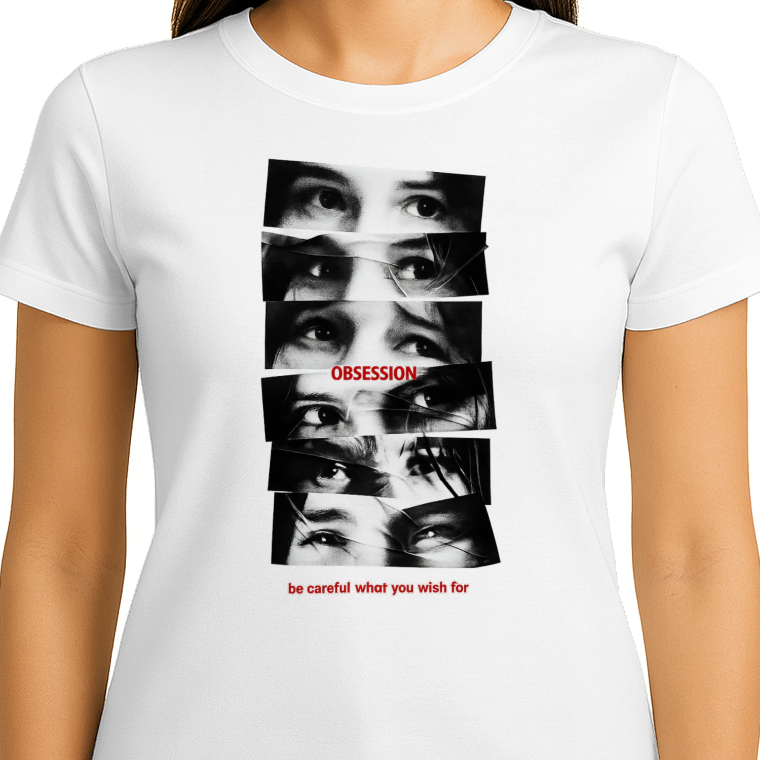 Obsession Eyes Collage T-Shirt – Dark Aesthetic Graphic Tee | Psychological Thriller Inspired Streetwear