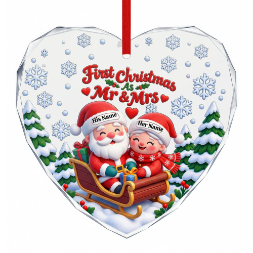 Custom Name First Christmas As Mr & Mrs Santa Christmas Ornament