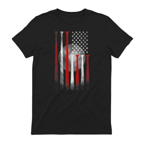 Vintage Baseball American Flag T-Shirt, Classic Fit Black Tee for Dad