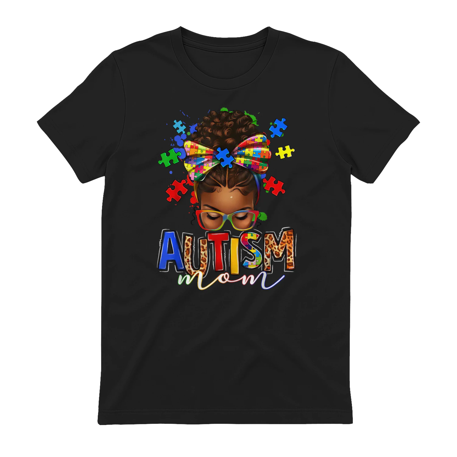 Autism Mom Messy Bun Black Women Autism Awareness Puzzle