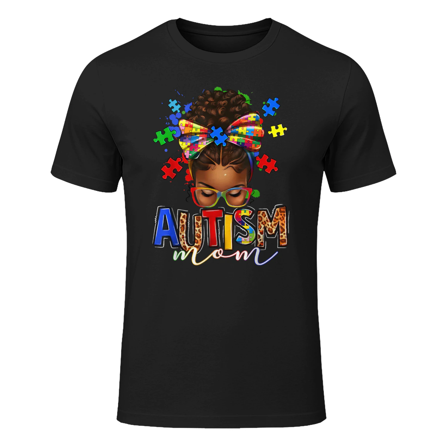 Autism Mom Messy Bun Black Women Autism Awareness Puzzle