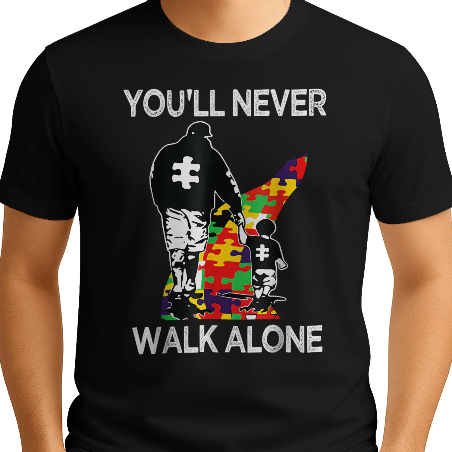 Autism Dad Support Alone Puzzle You'll Never Walk T-Shirt US