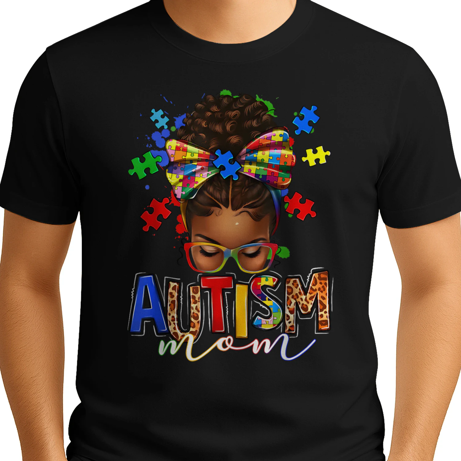 Autism Mom Messy Bun Black Women Autism Awareness Puzzle