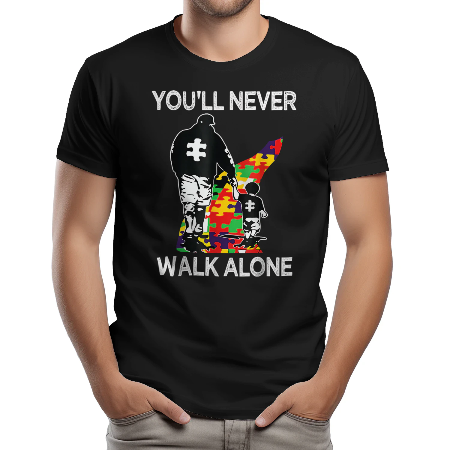 Autism Dad Support Alone Puzzle You'll Never Walk T-Shirt US
