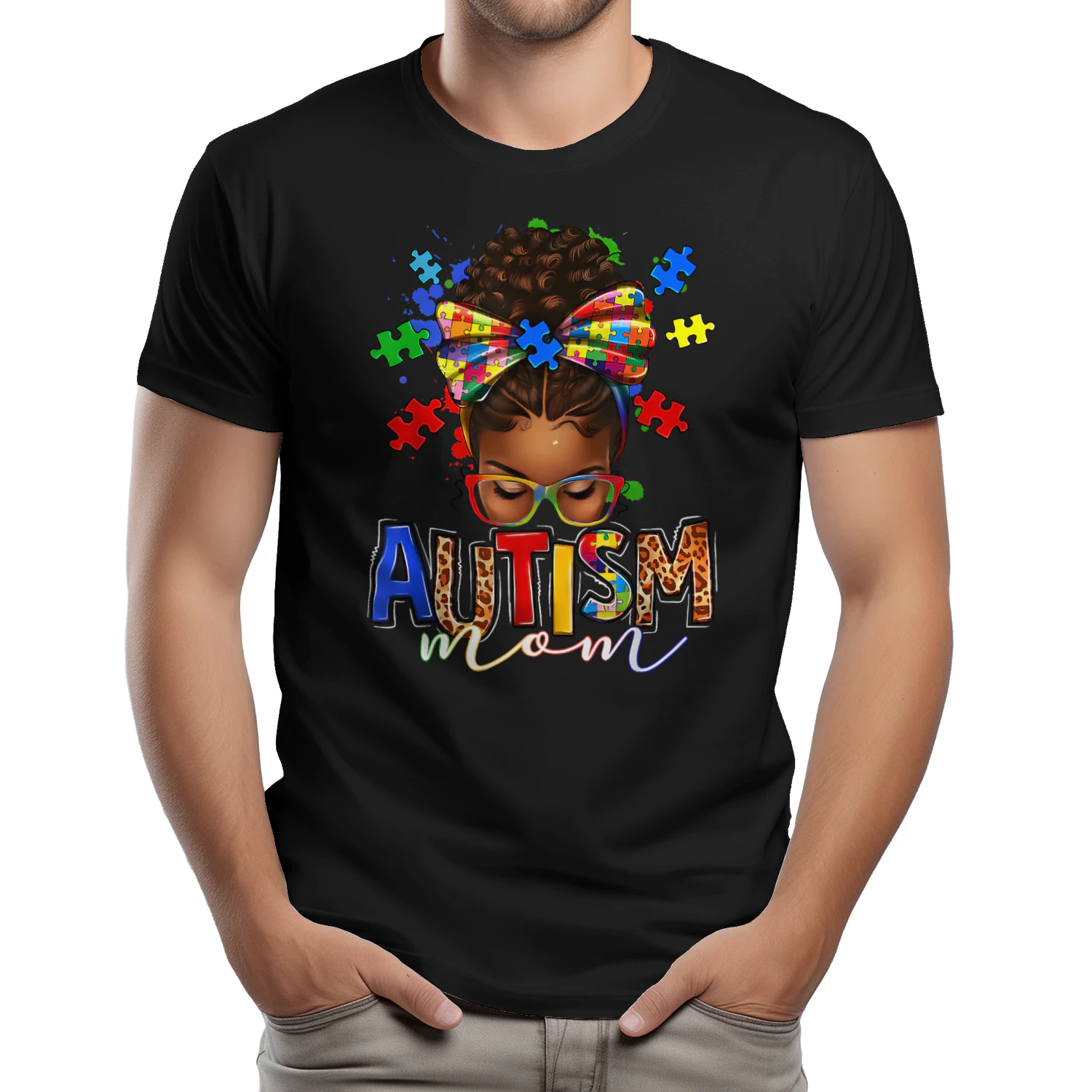 Autism Mom Messy Bun Black Women Autism Awareness Puzzle