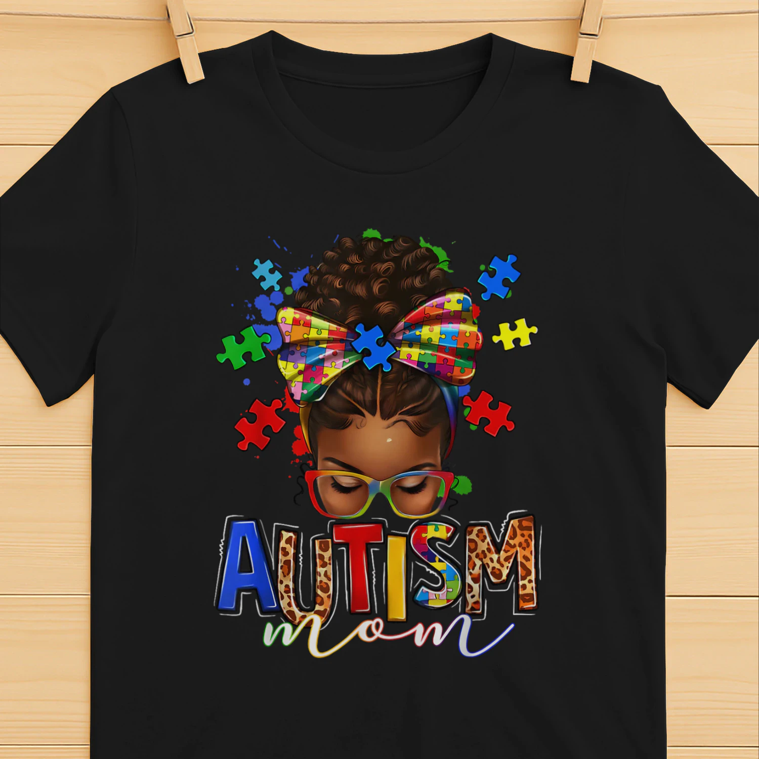 Autism Mom Messy Bun Black Women Autism Awareness Puzzle