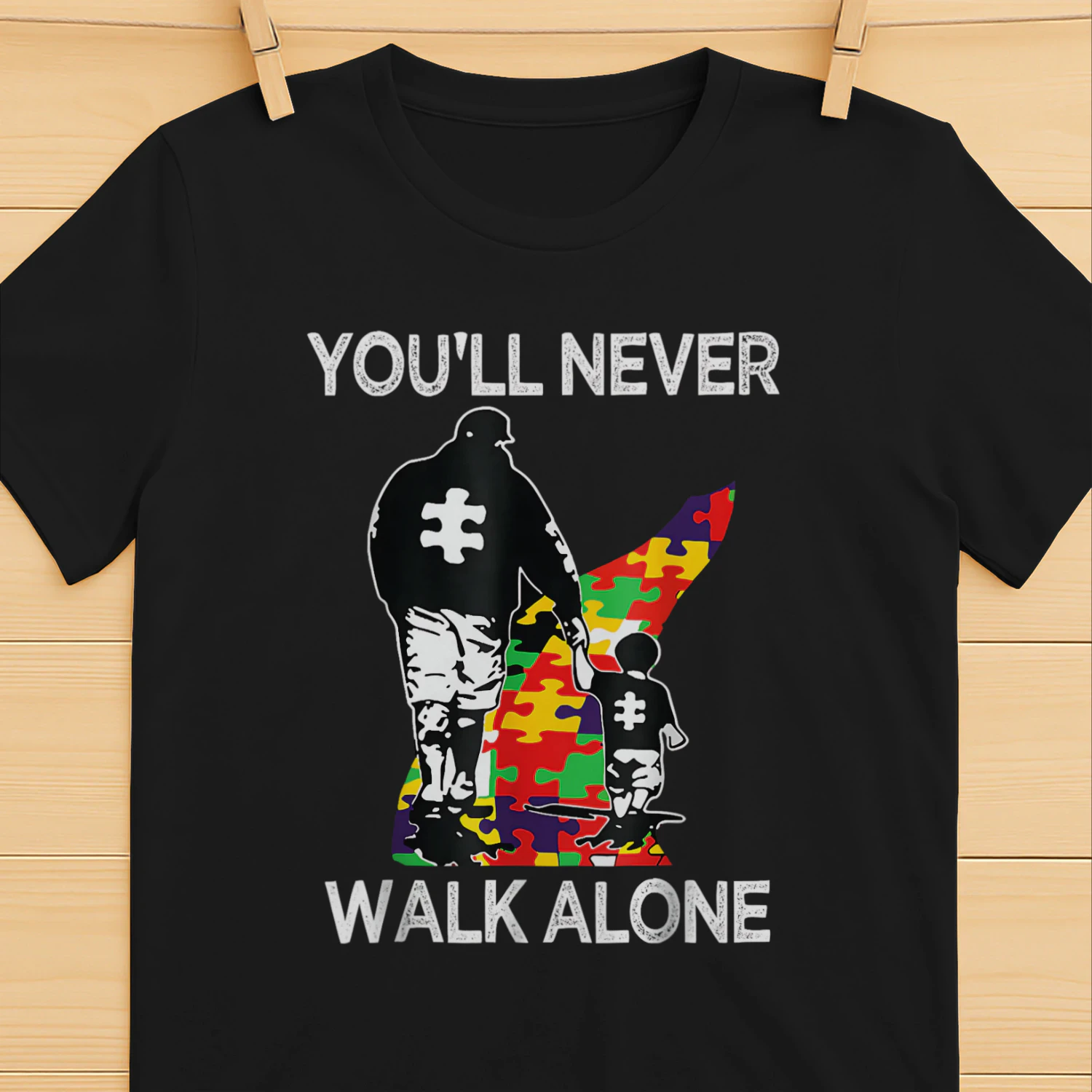 Autism Dad Support Alone Puzzle You'll Never Walk T-Shirt US