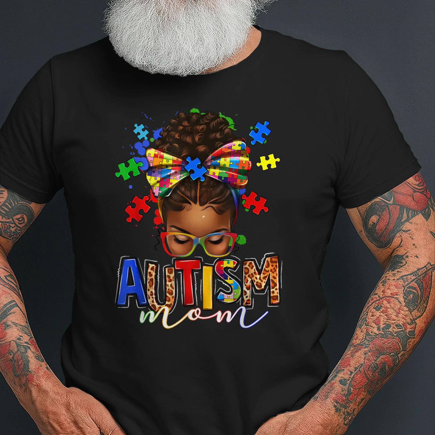 Autism Mom Messy Bun Black Women Autism Awareness Puzzle