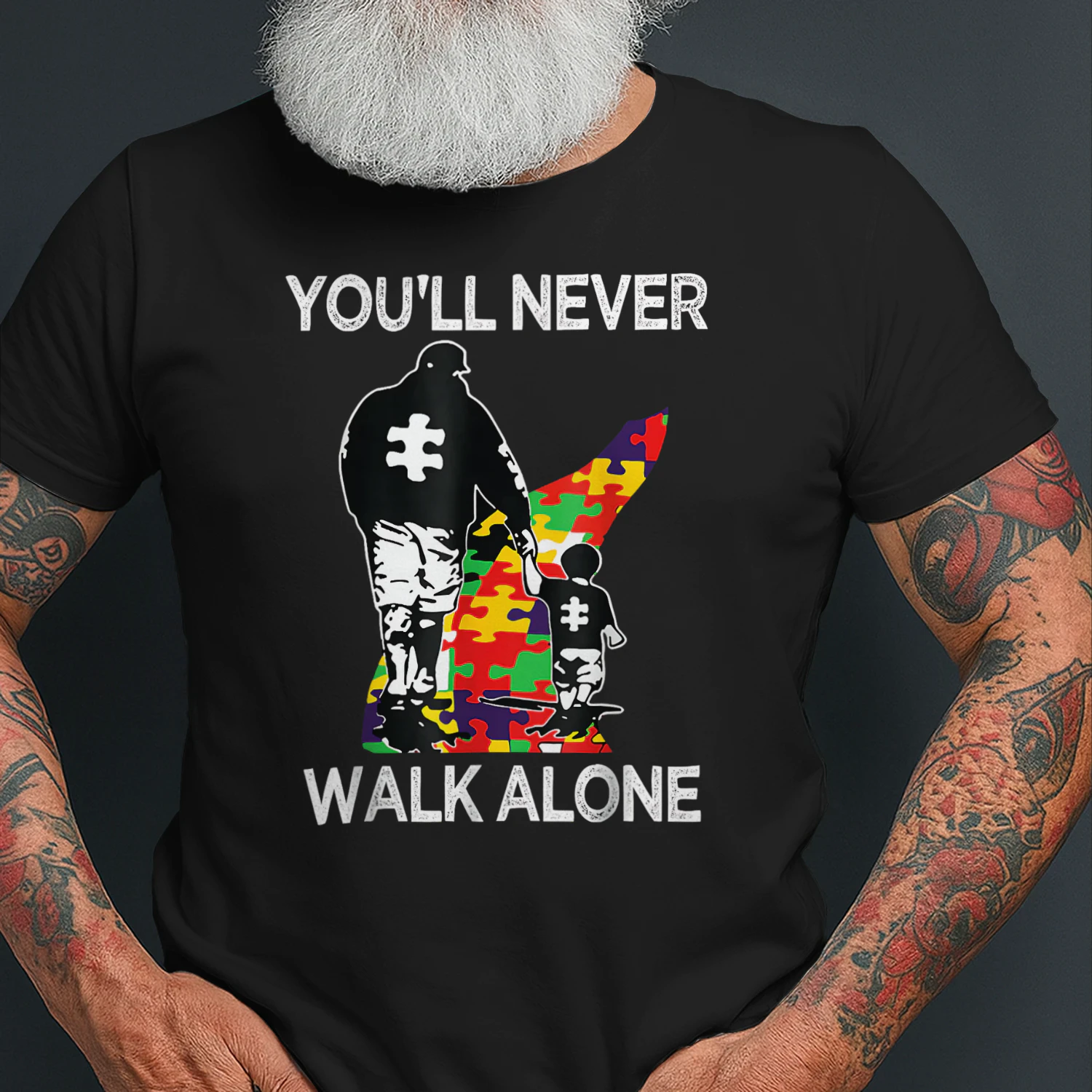 Autism Dad Support Alone Puzzle You'll Never Walk T-Shirt US