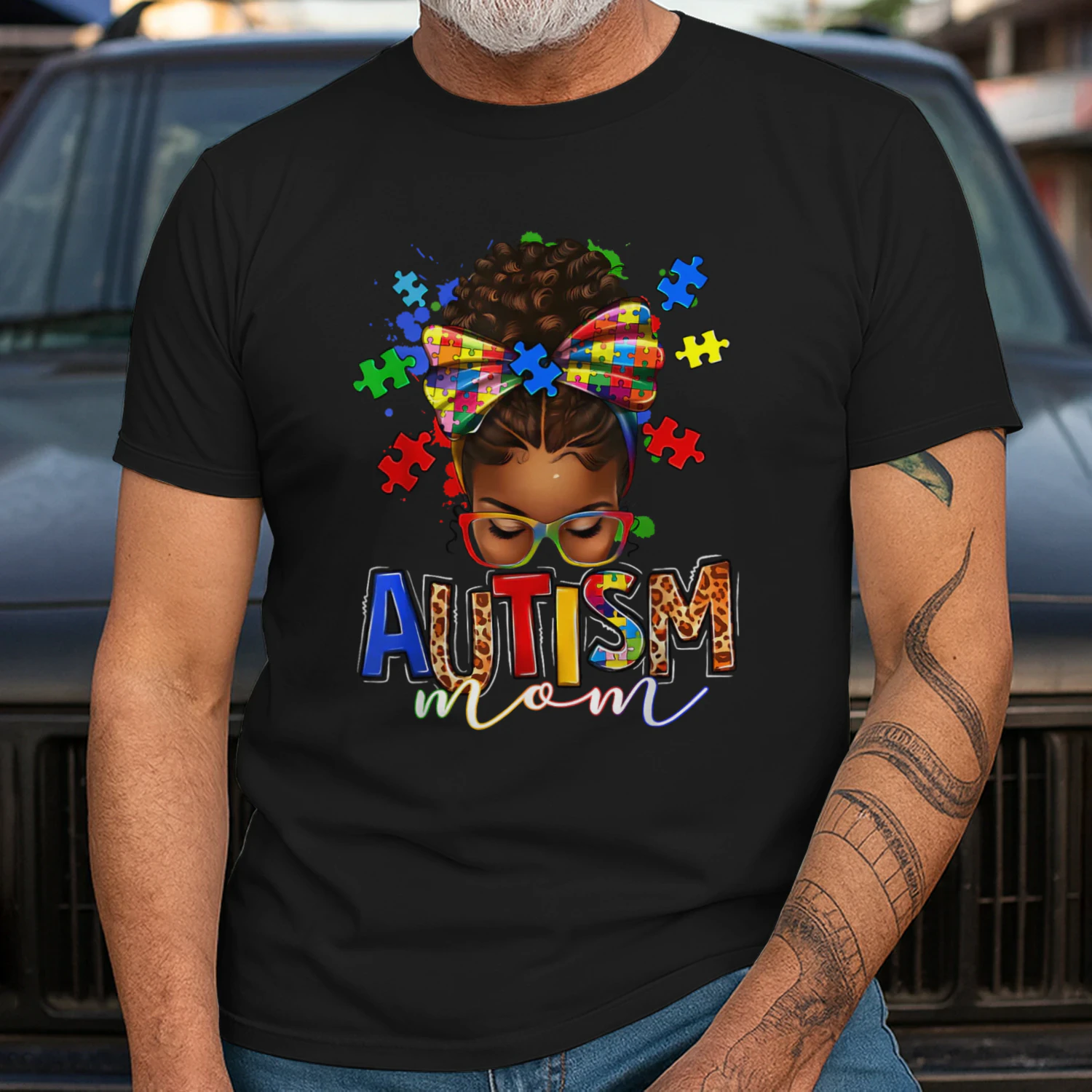 Autism Mom Messy Bun Black Women Autism Awareness Puzzle