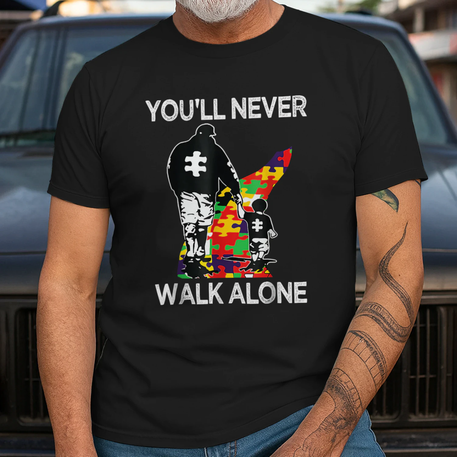 Autism Dad Support Alone Puzzle You'll Never Walk T-Shirt US