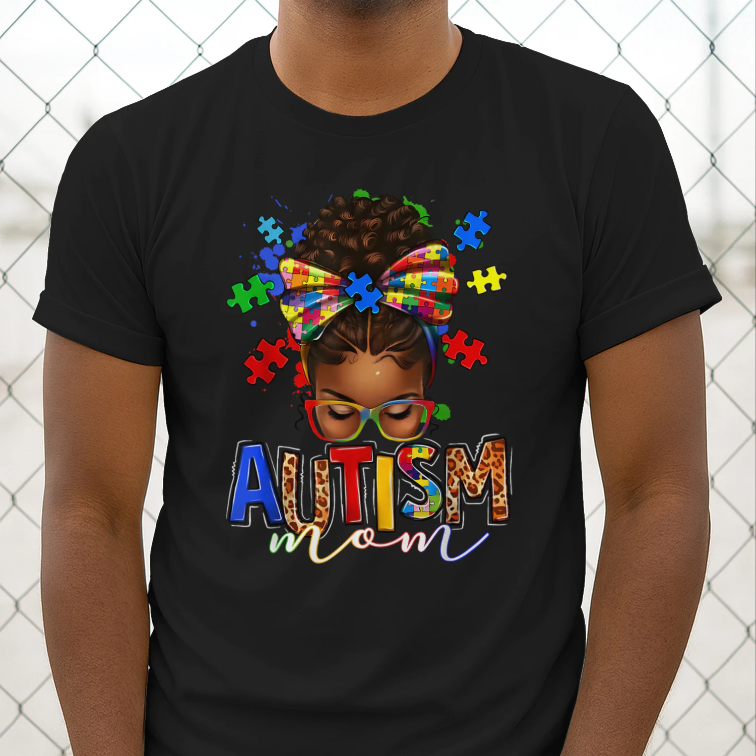 Autism Mom Messy Bun Black Women Autism Awareness Puzzle