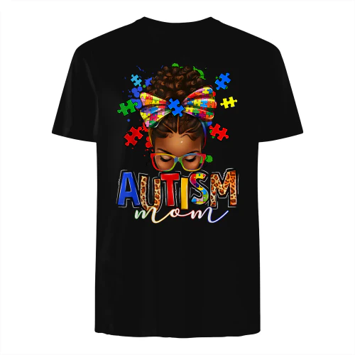 Autism Mom Messy Bun Black Women Autism Awareness Puzzle