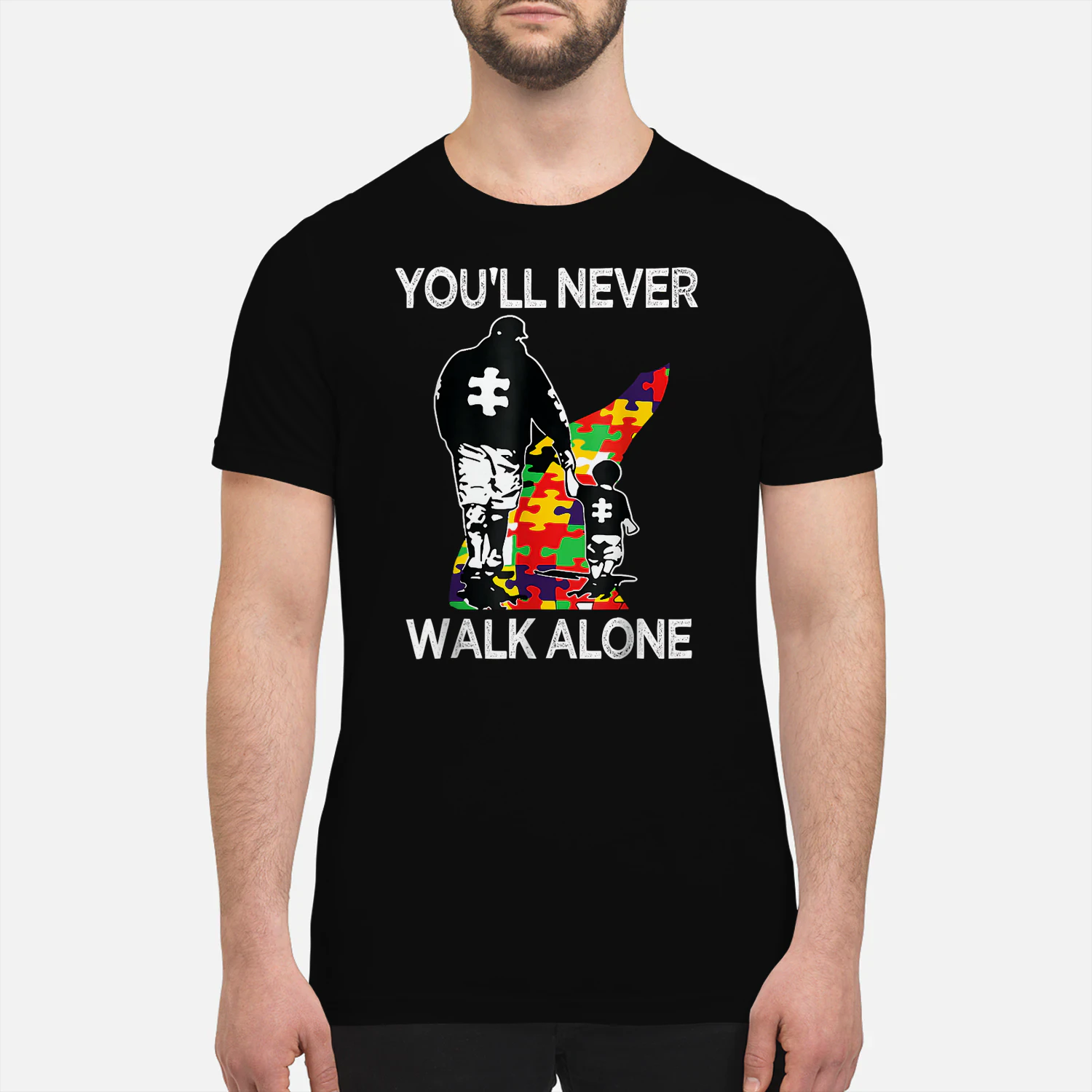 Autism Dad Support Alone Puzzle You'll Never Walk T-Shirt US