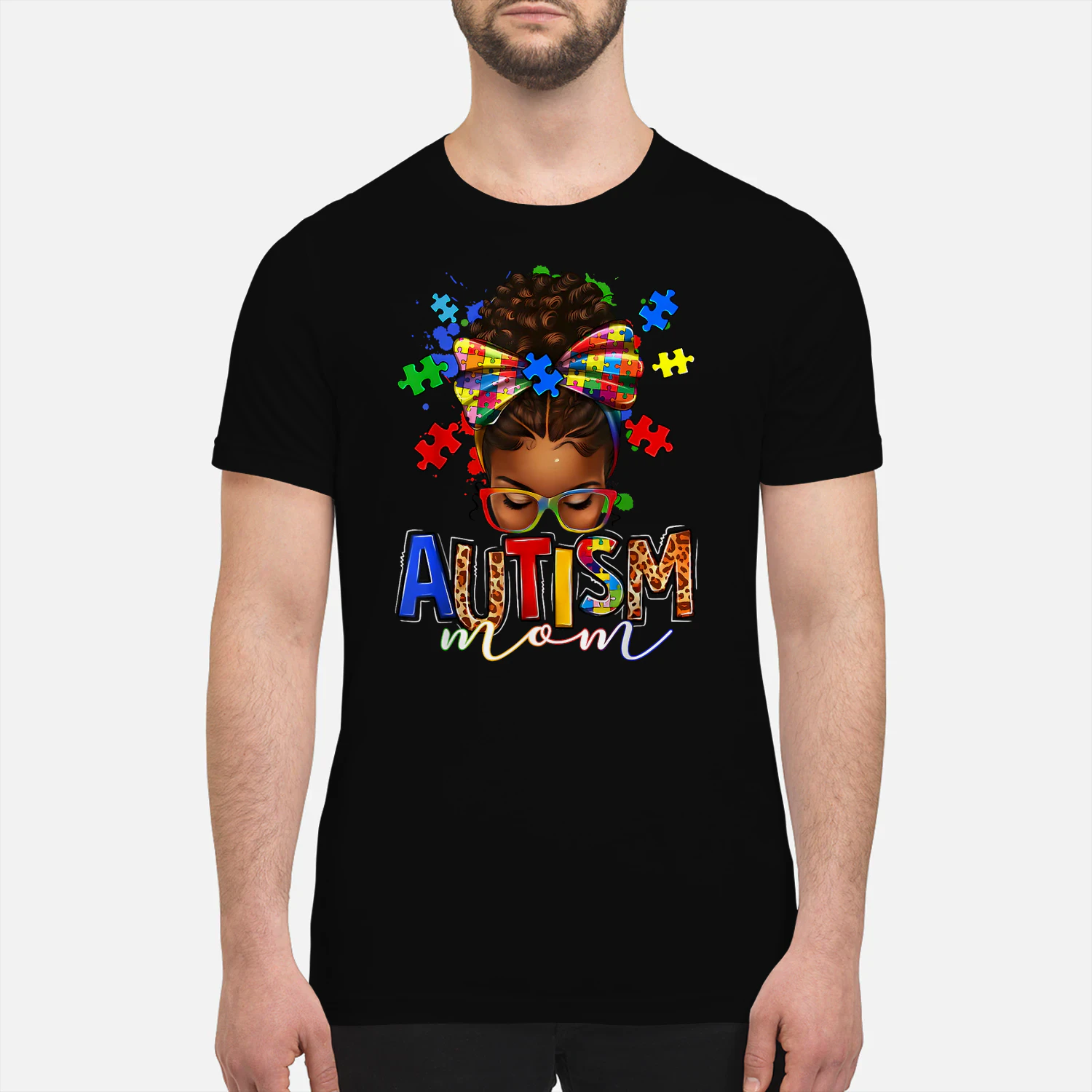Autism Mom Messy Bun Black Women Autism Awareness Puzzle