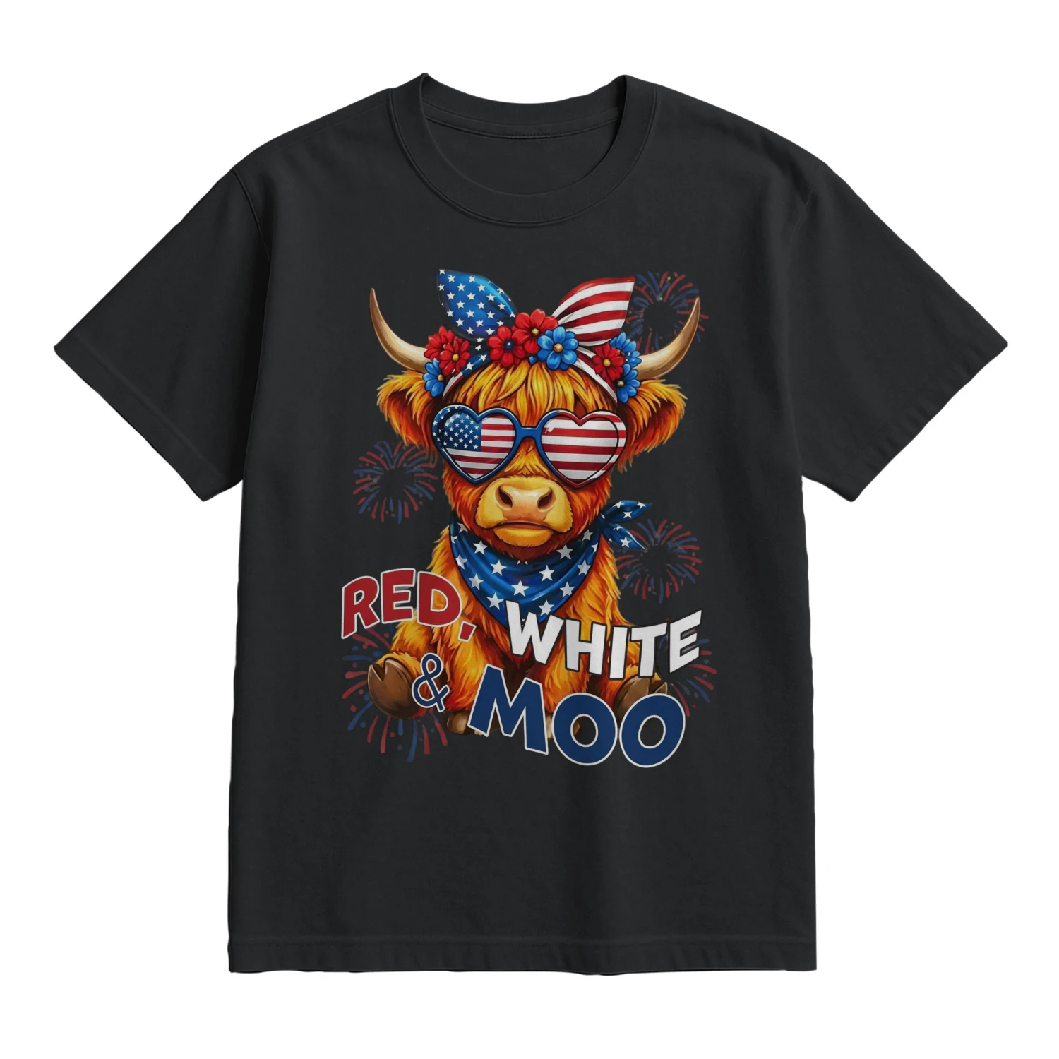 Red White and Moo 4th of July Patriotic USA American Cow Unisex Garment-Dyed T-shirt